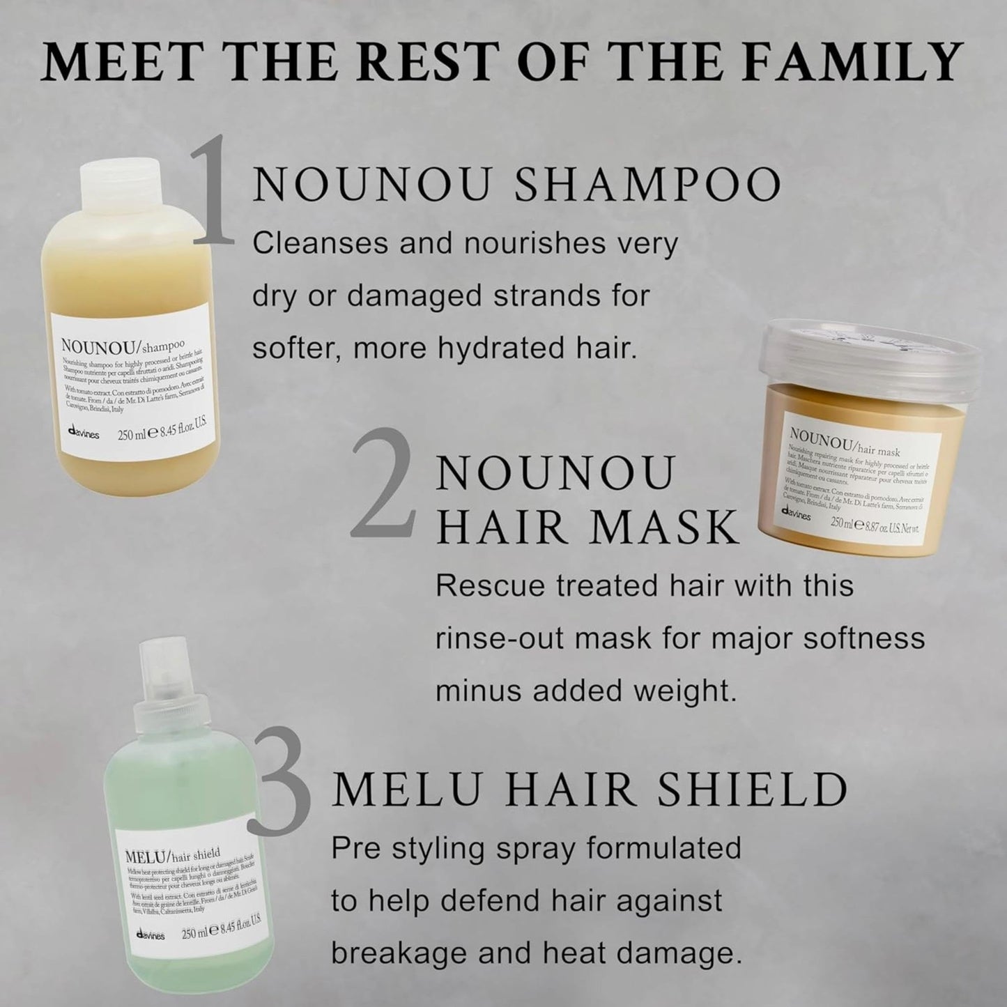 Davines NOUNOU Conditioner | Hydrating Deep Conditioner for Bleached, Permed, Relaxed, Damaged or Very Dry Hair | Replenishes Chemically Processed Hair | 8.45 fl oz