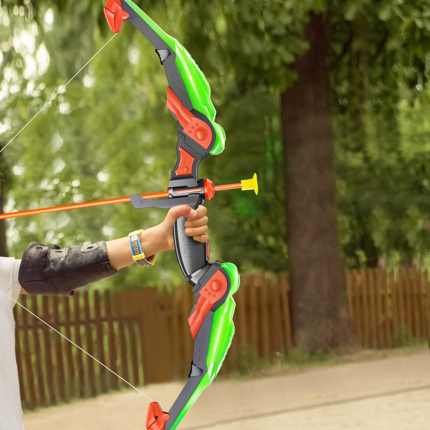 TMEI Bow and Arrow Set for Kids - Archery Toy Set - LED Light Up with 10 Suction Cup Arrows, Target & Quiver, Indoor and Outdoor Toys for Children Boys Girls(Green)