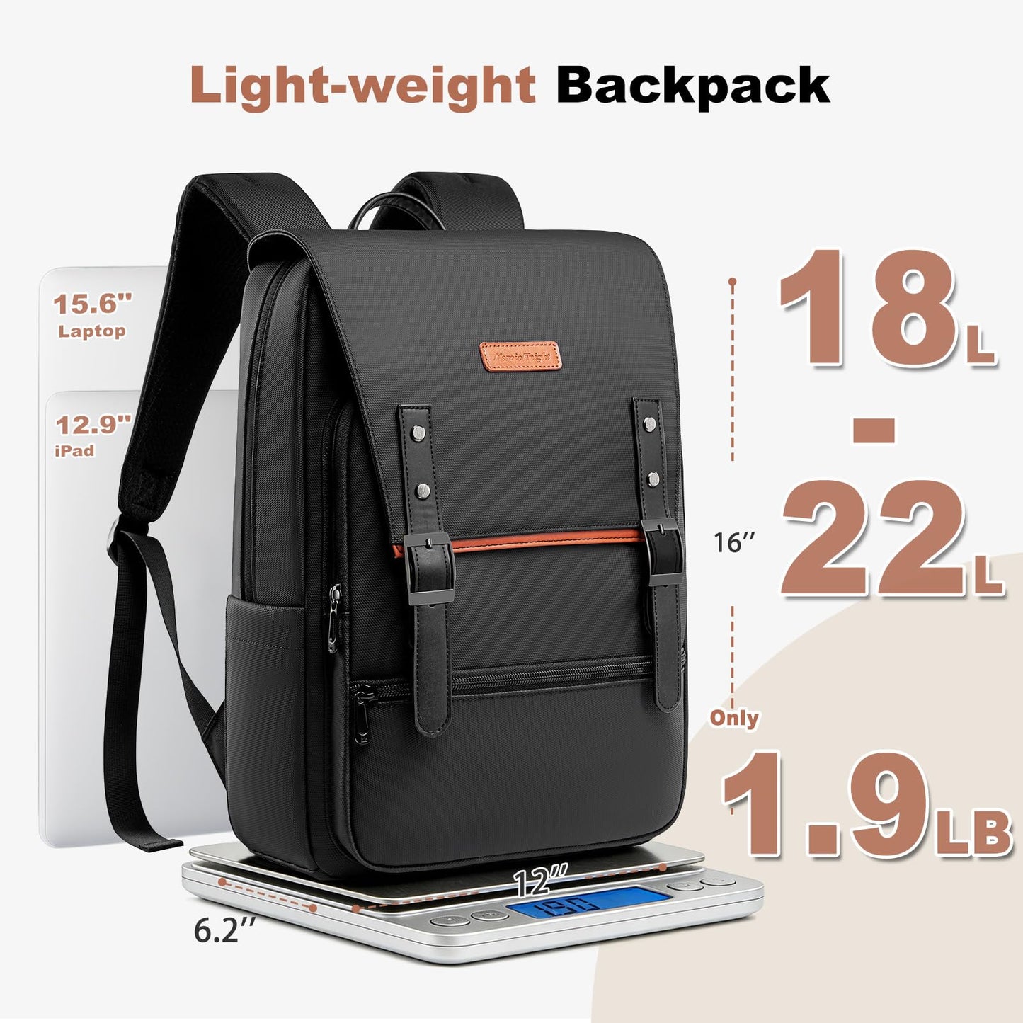 Slim Laptop Backpack for Men & Women, 15.6 Inch Lightweight Business Backpack with Magnetic Flap, Keychain, Casual Daypack College Bookbag Water-Resistant Travel Work Commuter Backpack, Black