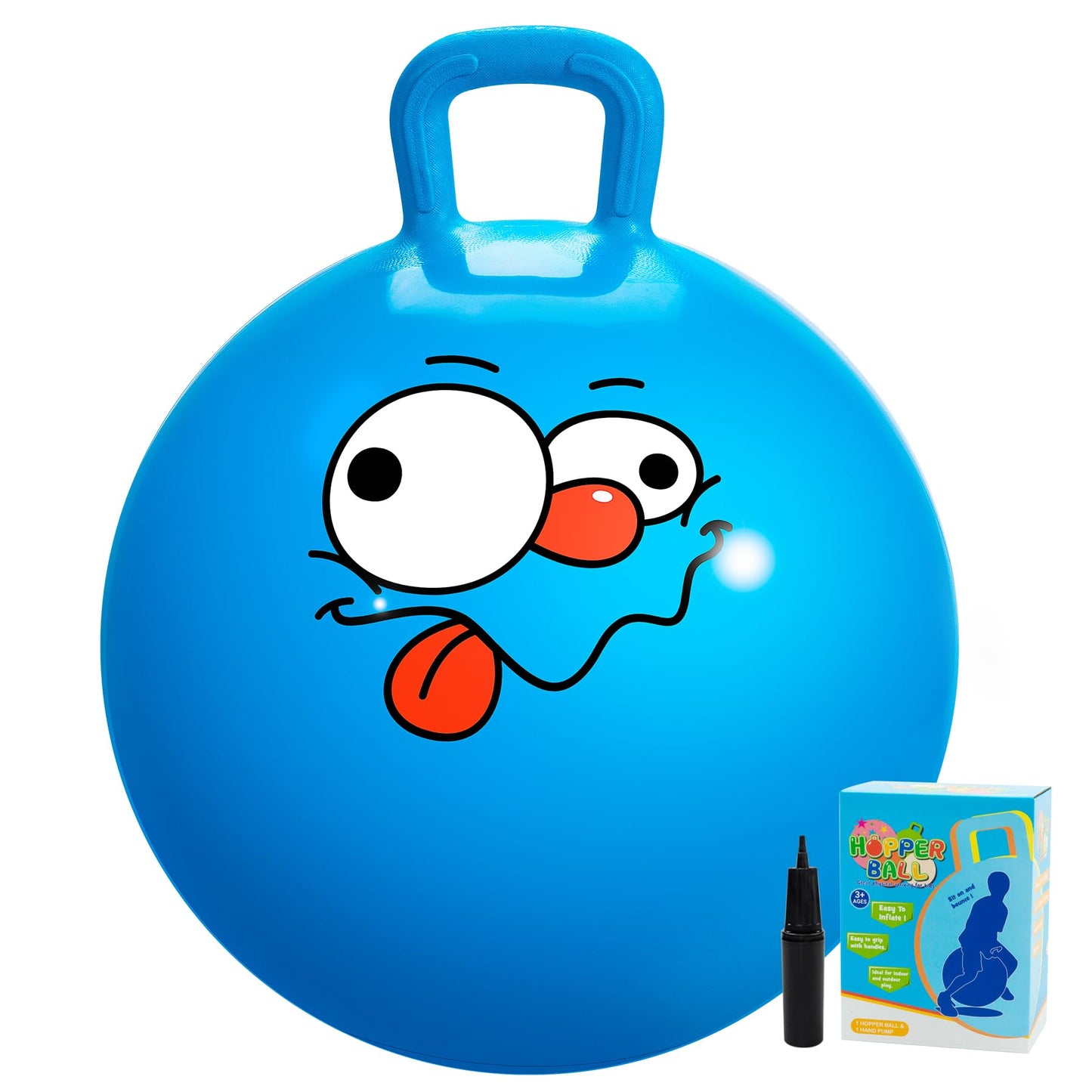 U&C Planet Jumping Ball Hopper Ball 22 inches Bouncy Ball with Handle for Kids Age 7-12 Sit and Bounce Hopping Ball with Pump