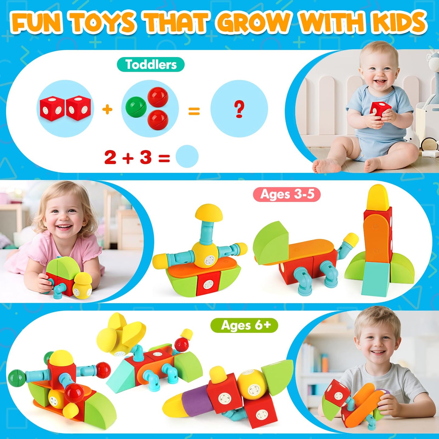 Hodurgyi 26 PCS Magnetic Foam Blocks for Kids, Large Magnetic Building Blocks for Toddlers 3+, Kids Bath Toys and Preschool STEM Educational Toys, Birthday for Boys & Girls 3 4 5 6+ Years Old