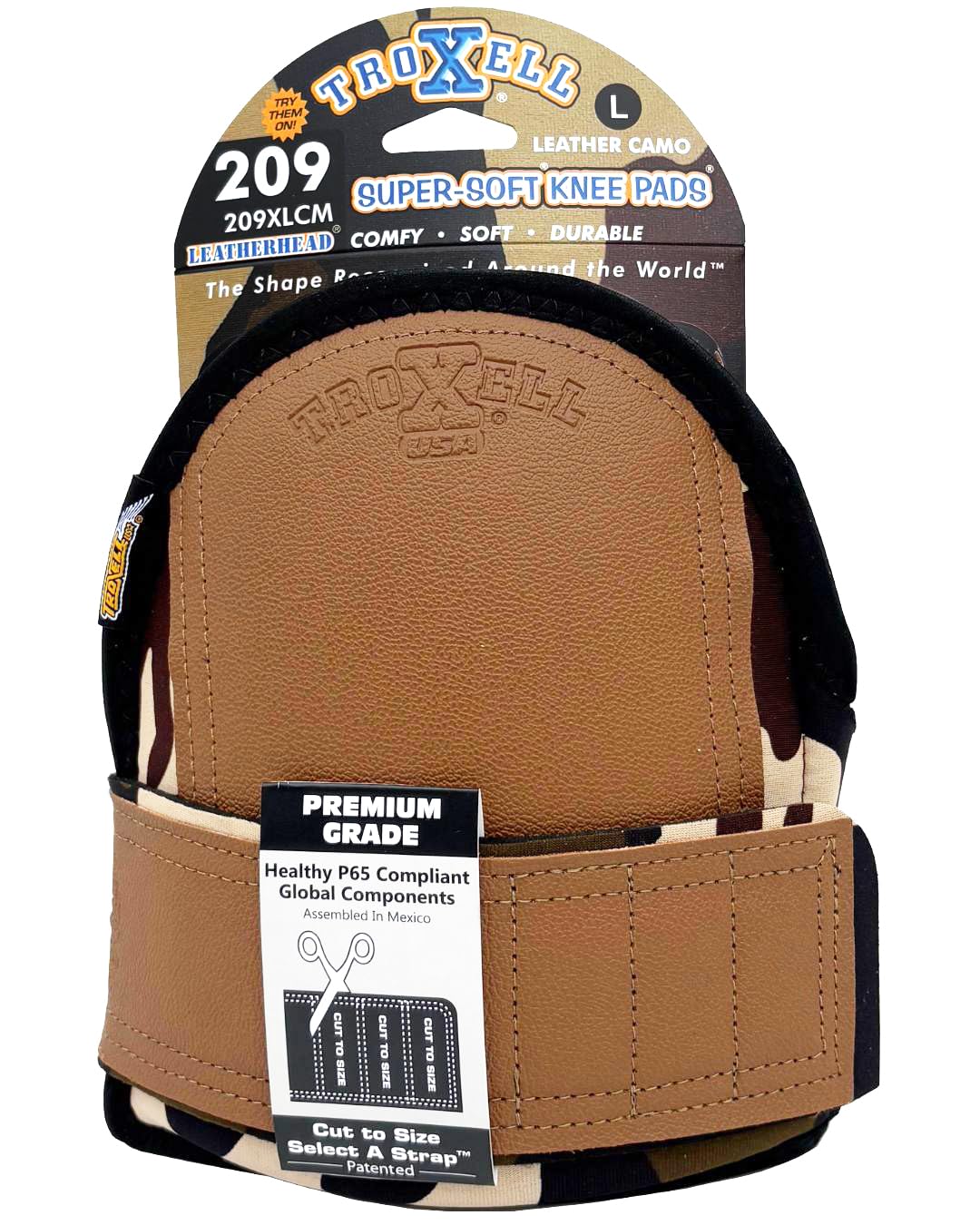 TROXELL USA Super-Soft Large Leatherhead Camouflage Knee Pads - Comfortable, Adjustable, Washable Kneepads