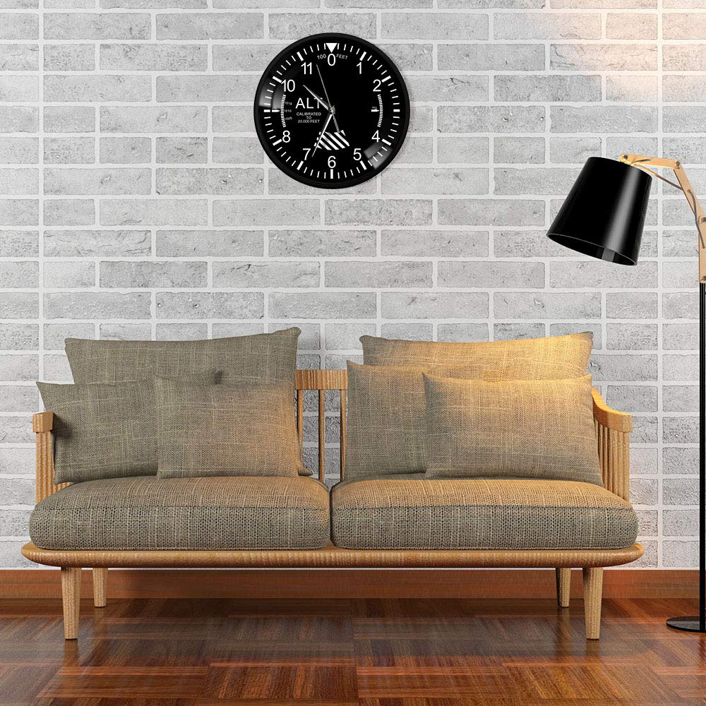 Timethink Classic Altimeter Black Aluminum Frame Wall Clock, Modern Altimeter Instrument Style Wall Clock, Pilot Air Plane Altitude Measurement Watch for Home Office School Kitchen Restaurant Decor