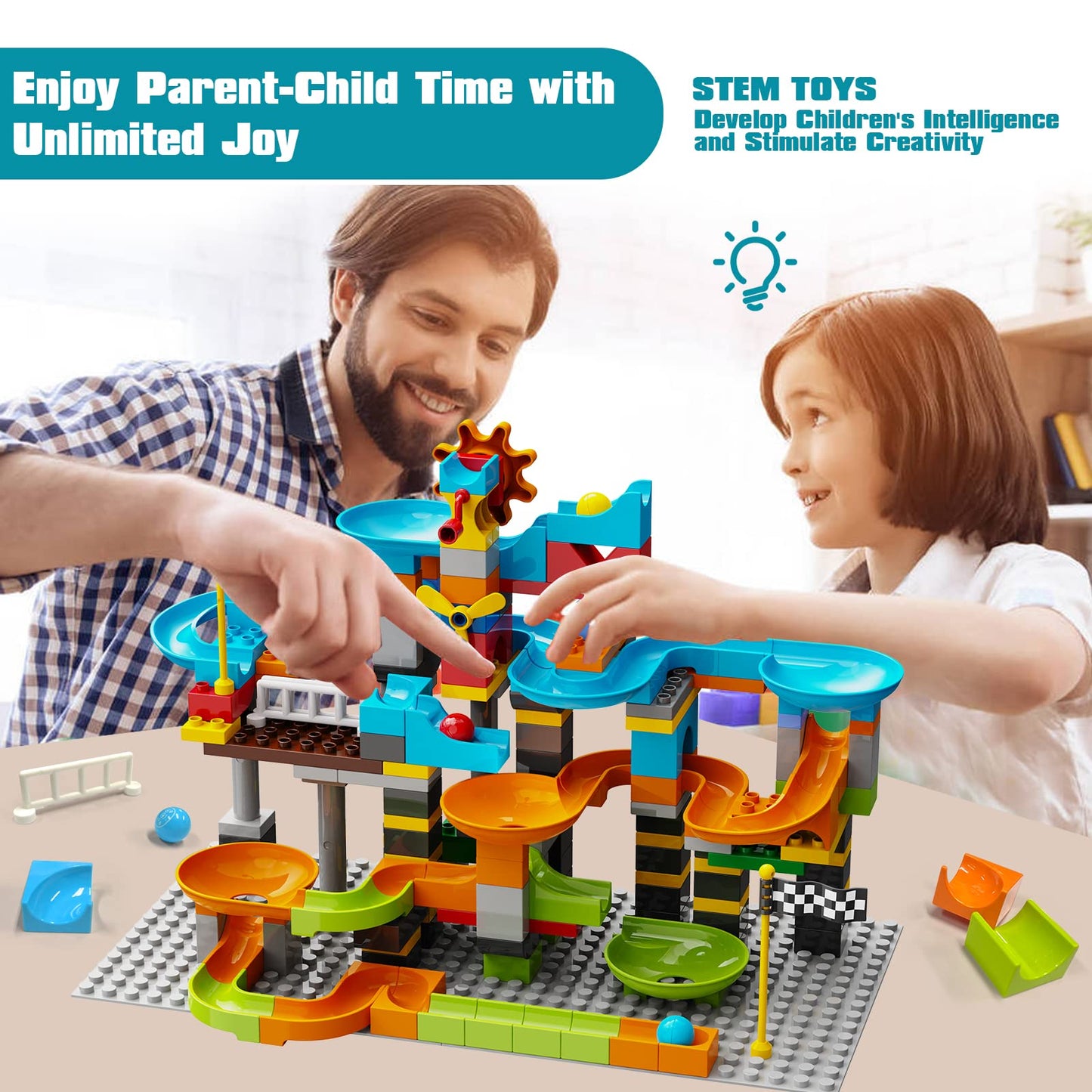 JIXIn 3in1 Marble Runs for Kids 4-8/Building Blocks Compatible with LEGO DUPLOS for Age 2-5/Marble Run for Kids Ages 3-5 STEM Toy Set with 164 Pcs Classic Big Block/Gift Toys for Kids Age 3 4 5 6 7 8+