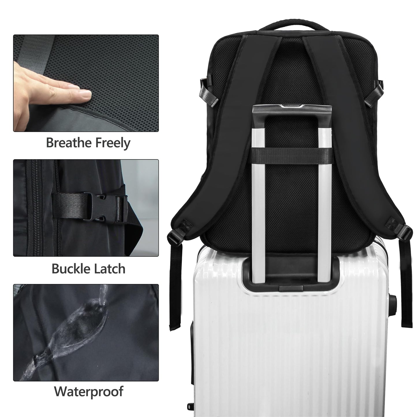 SUOCO Travel Backpack with Vacuum Bag, 60L Seal Compression Air Vac Back Pack with Travel Pump, Carry On Suitcase Luggage Flight Approved for Men Women Personal Item, Black