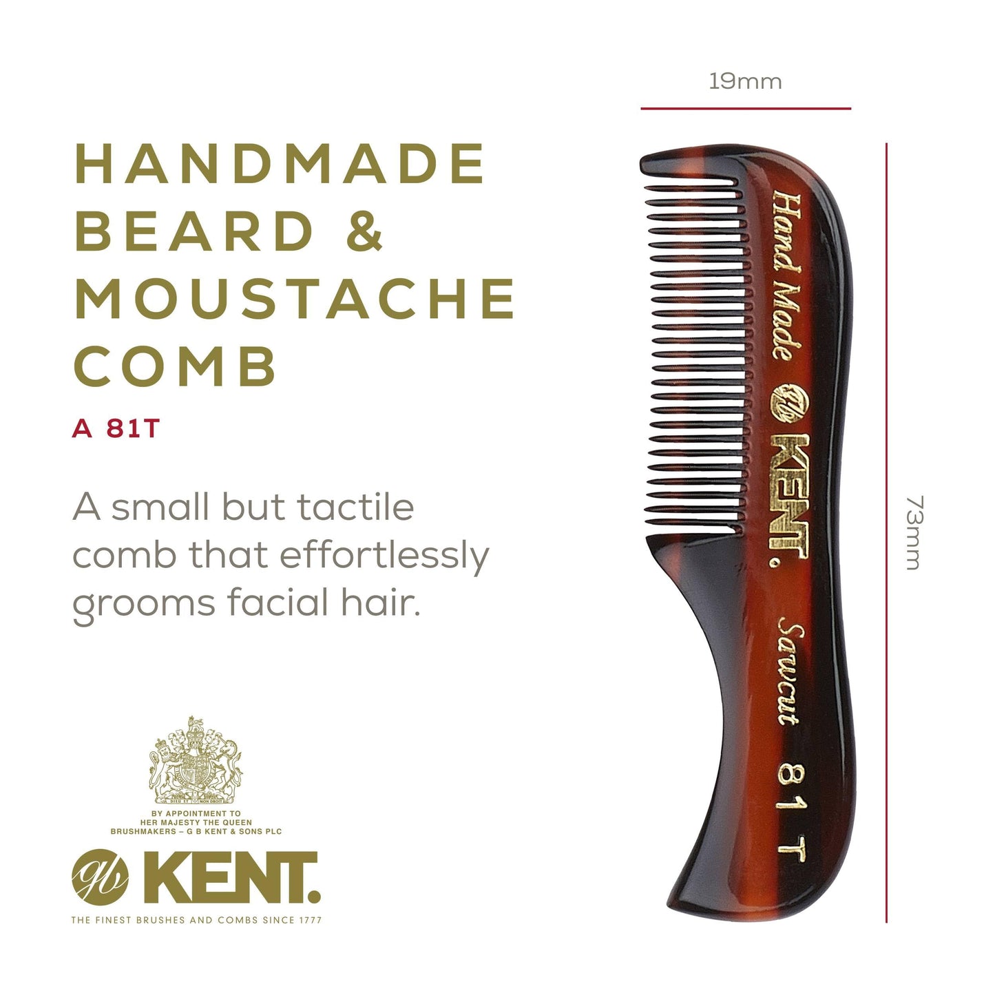 Kent Boar Bristle Beard Brush, Sawcut Comb & Fine Tooth Comb - Grooming & Trimming Kit for Men