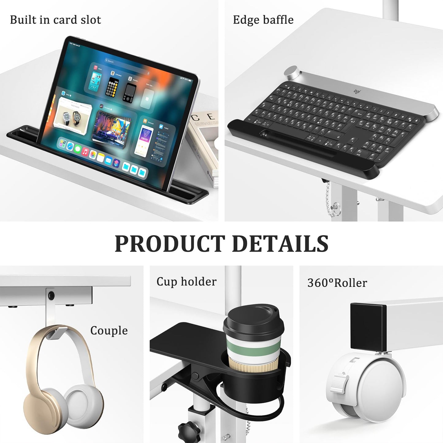 Enayplon Small Standing Desk with Wheels, Mobile Stand Up Desk, Portable Standing Table on Wheels for Walking Pad, Rolling Computer Desk Adjustable Height, Tall Table