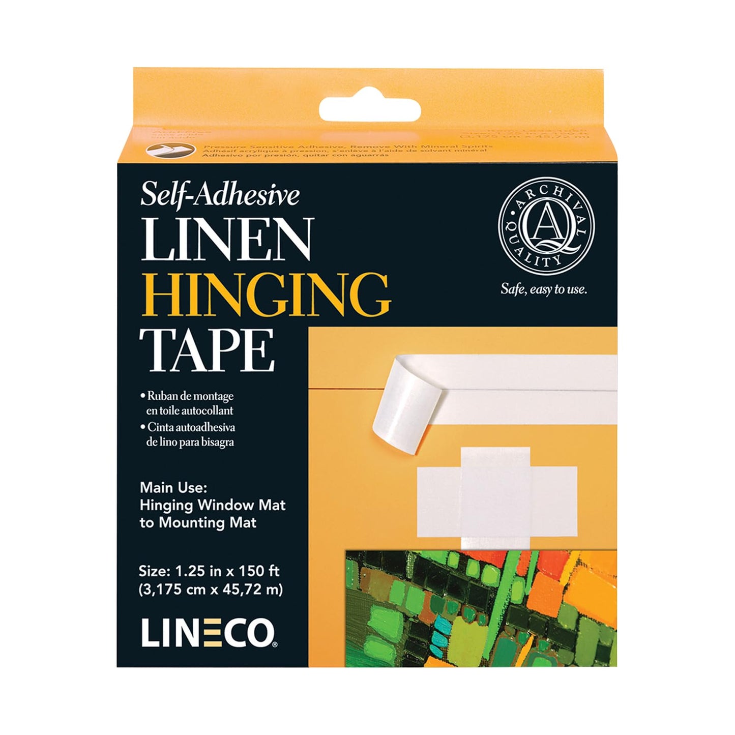 Lineco Self-Adhesive Linen Hinging Tape. Acid-Free, Neutral pH Fabric. 1.25 inches X 150 Feet. Trusted Tape for Hinging, Matboards, Mounting, Conservation, Framing, Craft, DIY. White.