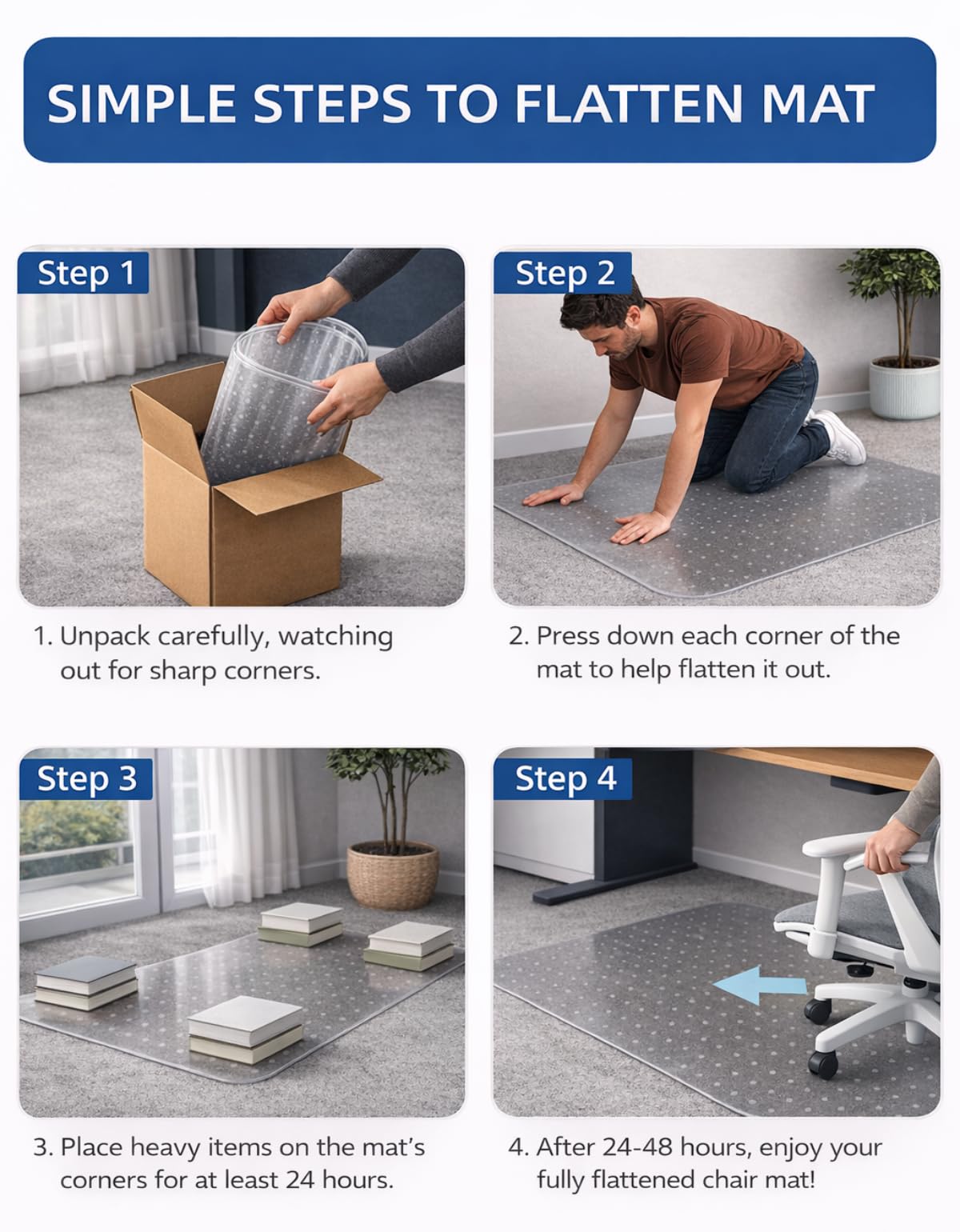 Chair Mat for Carpet, YOOMAYA 46" x 60" Office Chair Mat for Carpeted Floors, Easy Gliding Under Desk Carpet Protector, Slip Resistant Heavy Duty Plastic Floor Mat for Home, Gaming, Study Room (Clear)