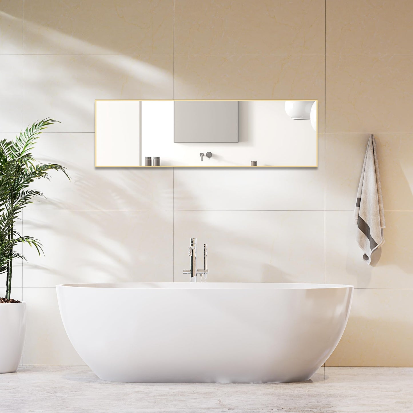DUMOS Gold Full Length Mirror 59"x16.5" Full Body Floor Mirror for Bedroom or Cloakroom, Can Stand Alone, Hang or Lean Against Wall, Tall Wall Mirrors with Stand and Sleek Aluminum Alloy Thin Frame