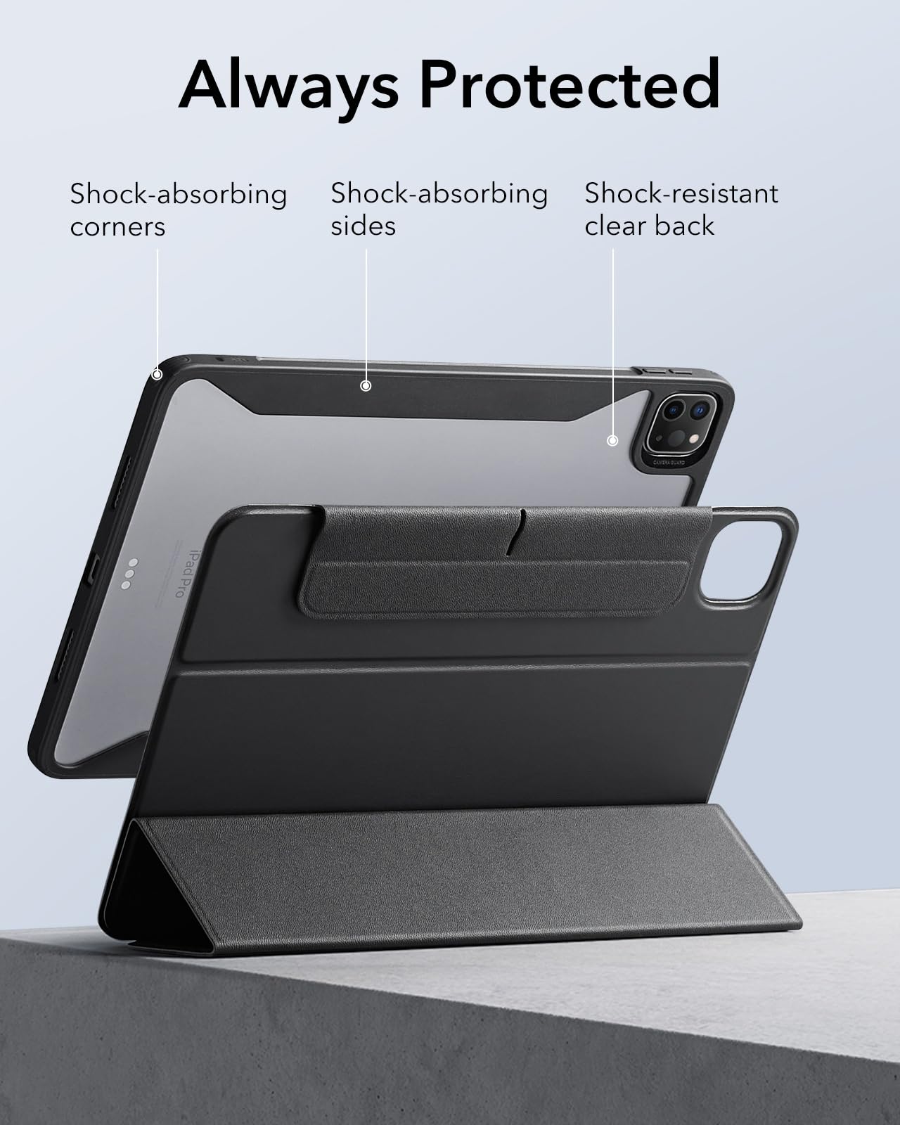 ESR for iPad Pro 13 Inch Case M4(2024), iPad Pro 13 Case with Pencil Holder, Removable Magnetic Cover, Vertical Stand, Fully Supports Pencil Pro and Pencil(USB-C), Rebound 360 Series, Black
