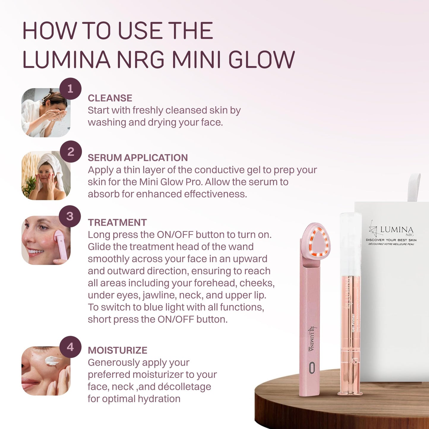 Lumina NRG Mini Glow PRO 5-in-1 LED Face Wand – Skin Lifting, Tightening & Firming Device, Wrinkle Reducer & Facial Massager