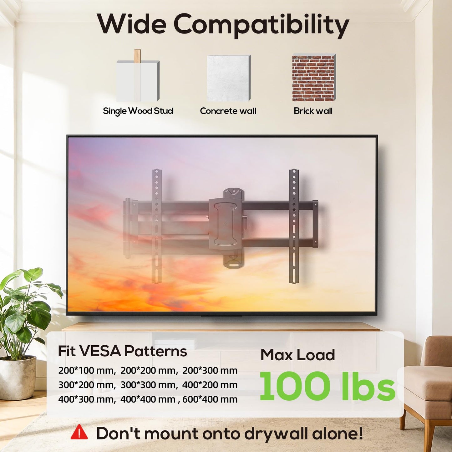 USX MOUNT Corner TV Wall Mount with 32.05" Long Arm for 32-75 Inch TVs up to 100 lbs, Full Motion TV Wall Mount Bracket with Swivel and Tilt, Max VESA 600x400mm fit Most 32 40 50 55 60 65 70 75TVs