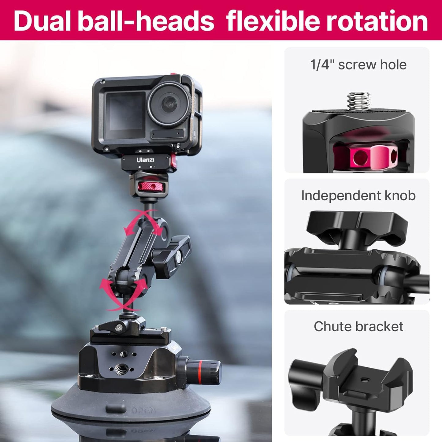 ULANZI SC-02 Suction Mount Magic Arm Bracket for DSLR Cameras Action Camera Video Shooting
