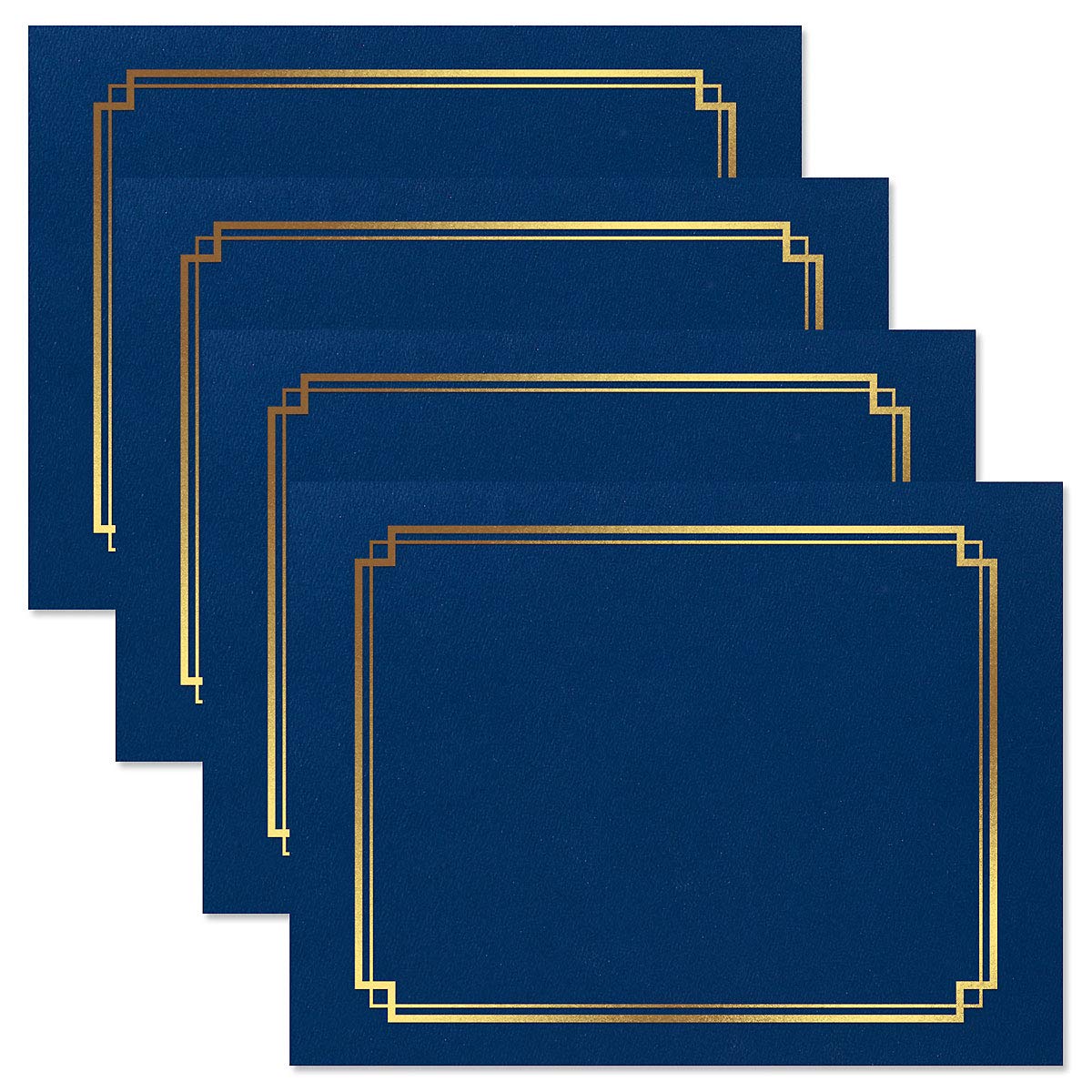 Classic Blue & Gold Certificate Folders - Pack of 50, Linen Cover 80 lb. Stock, Folded, Die-Cut Corners, for Office, Business Awards, Graduation, School Diploma Holder, 9-1/2" x 12"