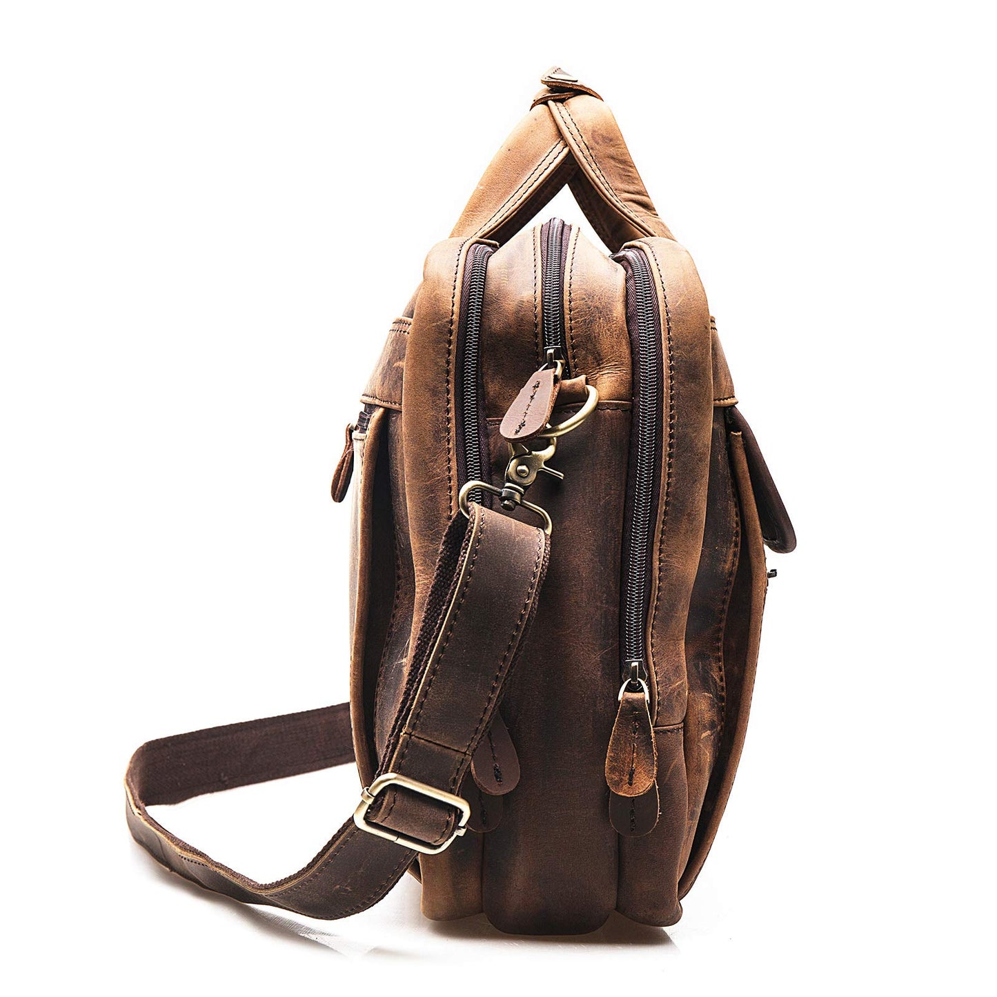Le'aokuu Leather Mens Business Travel Laptop Case Best Portfolio Briefcase Handles Organizer Shoulder Strap Messenger Bag (Y B1001 A Brown)
