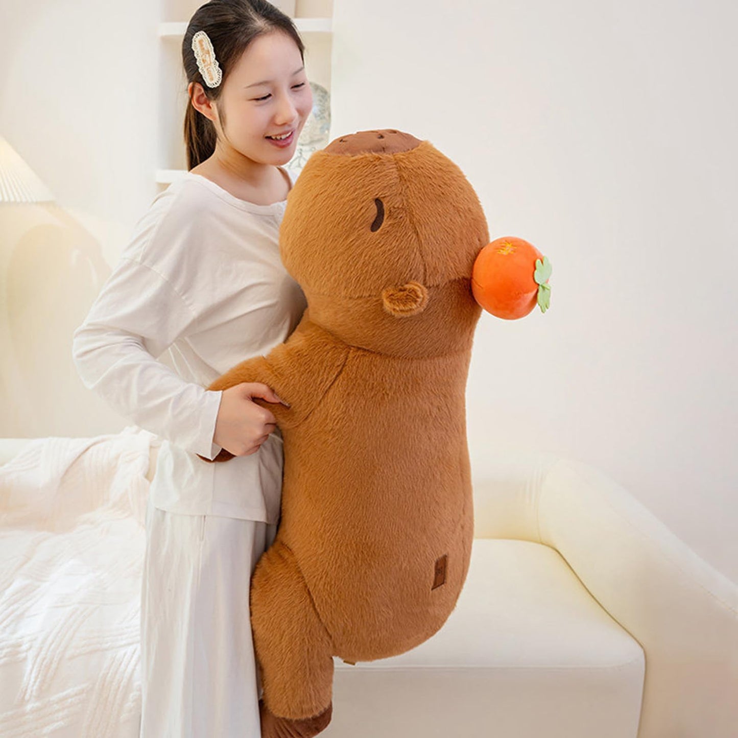 PEACH CAT Persimmon Capybara Plush 23.6" Long Capibara Stuffed Animal Cute Plushies Toys Gifts for Kids Brown