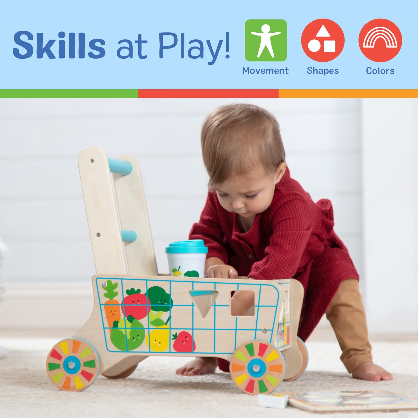 Melissa & Doug Wooden Shape Sorting Grocery Cart Push Toy and PuzzlesPretend Play Grocery Toys, Sorting and Stacking Toys for Infants and Toddlers Ages 1+