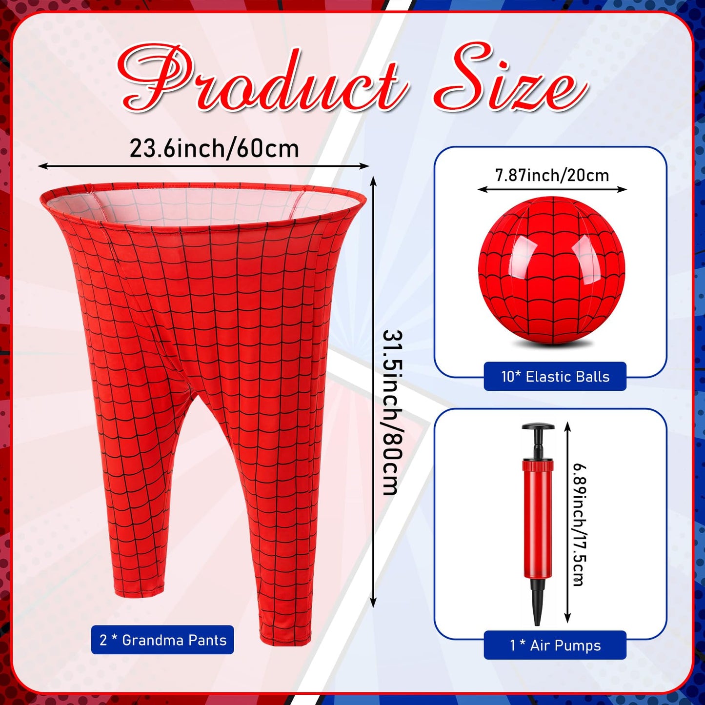 Leitee 2 Pcs Granny Pants Yard Games Spider Web Granny Pant Outdoor Party Games Giant Outdoor Game with 2 Oversized Pants & 10 Bouncy Balls for Kids Family Group Backyard Party Reunion Gathering