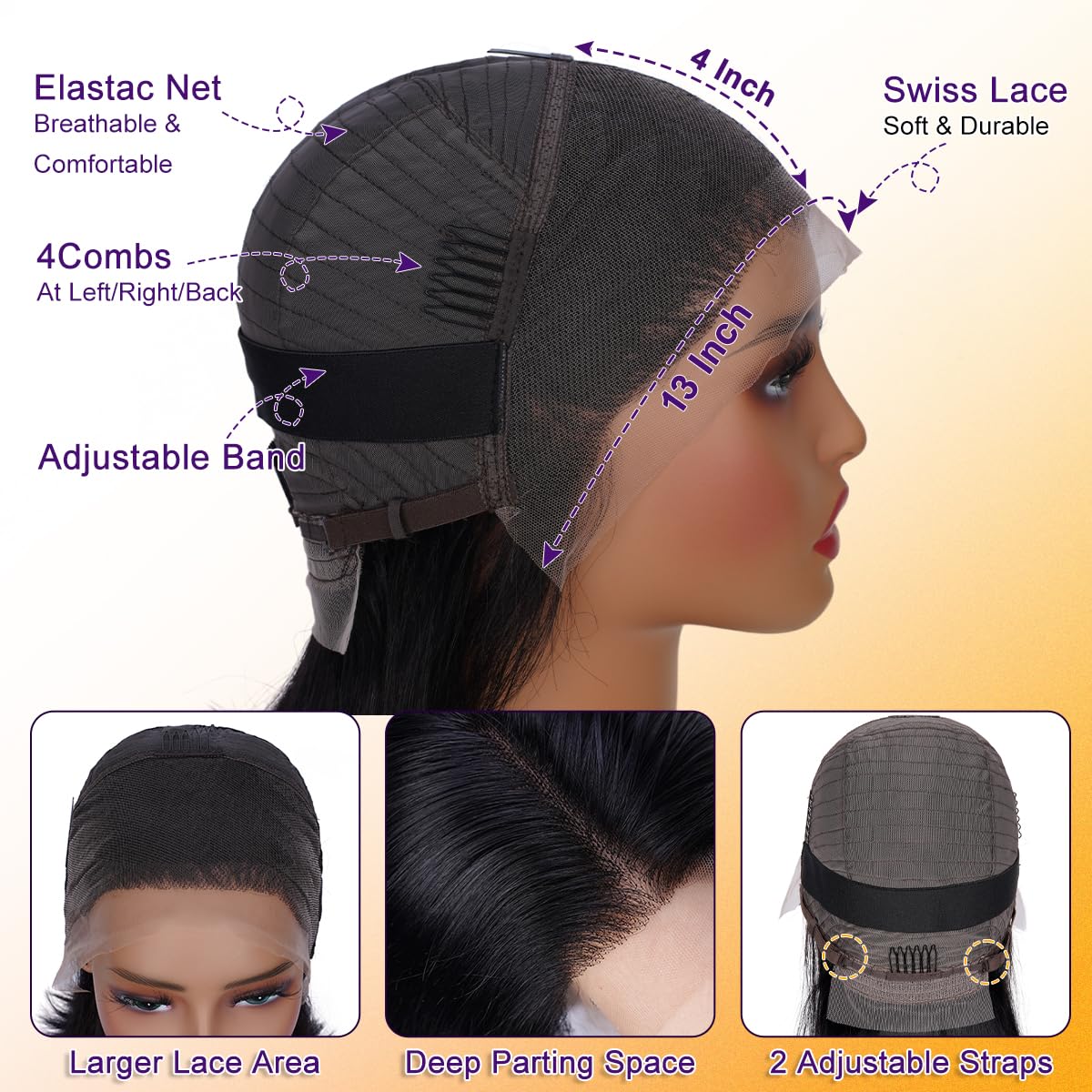 FASCARA 13x4 Body Wave Lace Front Wigs Human Hair Pre Plucked 180% Density HD Transparent Lace Frontal Wigs Human Hair for Women 9A Glueless Wig Human Hair with Baby Hair 18 Inch Natural Color