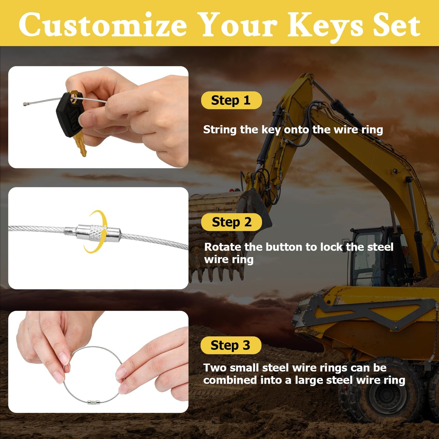 105PCS No-Duplicate Heavy Equipment Keys Master Set for Caterpillar Cat John Deere Komatsu Volvo Bobcat Kubota JCB Case Hyster Yanmar Daewoo Takeuchi Ford New Holland Construction Machine