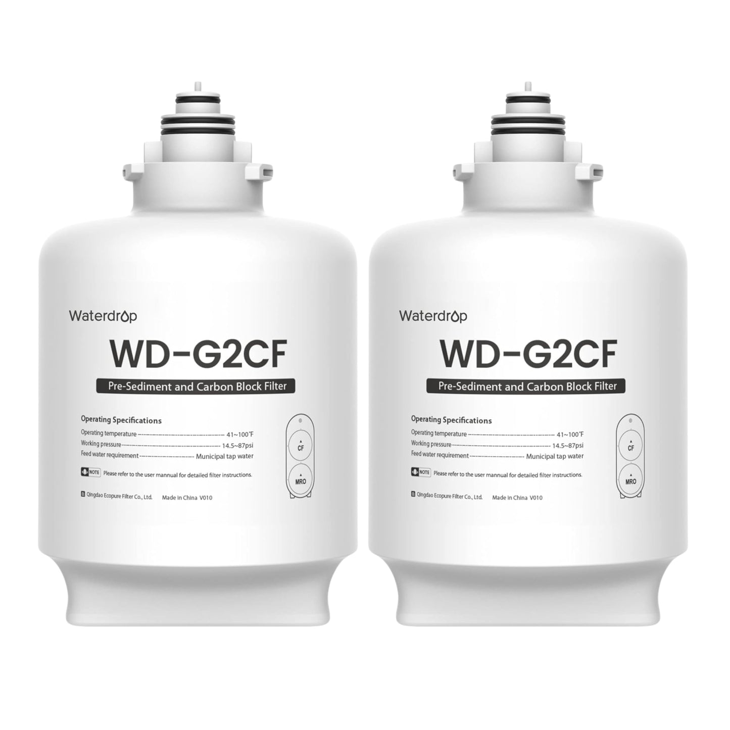 Waterdrop G2-2CF Filter, Replacement for G2 & G2P600 Reverse Osmosis System, 12-month Lifetime, 2-Pack