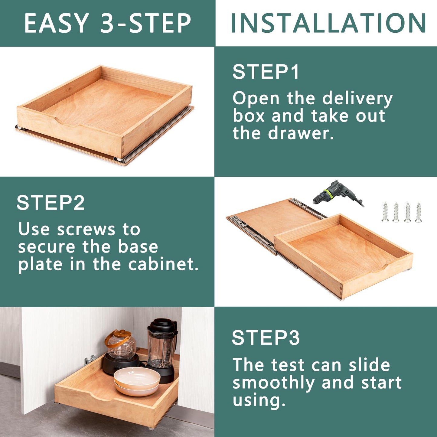 SITOO Fully Assembled Pull Out Cabinet Drawer, Wood Pull Out Cabinet Organizer, Soft Close Slide Out Pull Out Drawers for Kitchen Cabinets, Fast and Easy DIY Installation, 18”W x 21”D