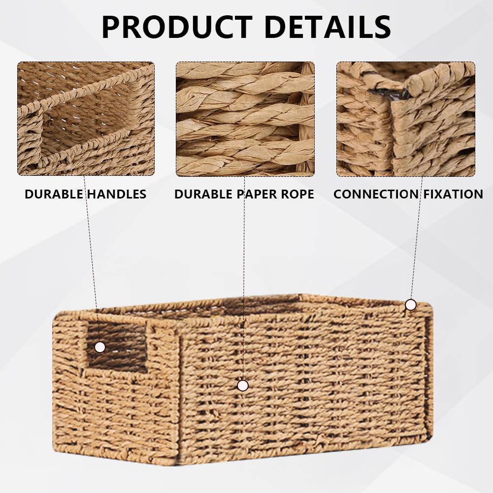 Airsnigi 6 Pack Small Wicker Baskets, Wicker Woven Storage Basket Toilet Paper Baskets with Handles, Towel Basket for Home Organizing Shelves (Beige)