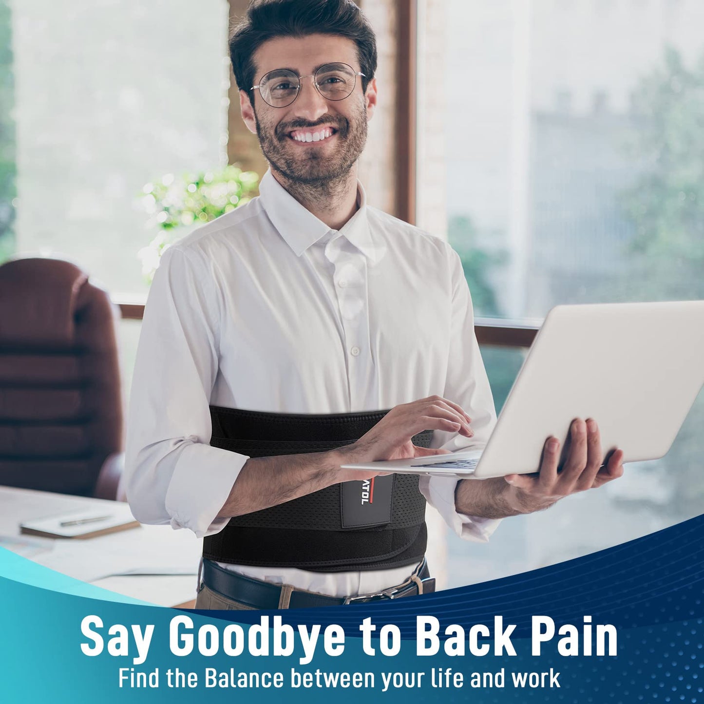 FEATOL Back Brace for Men Lower Back Pain Relief Lumbar Support Brace Waist Belt with Ergonomic 3D Silicone Pad for Heavy Lifting Work, Herniated Disc, Sciatica L/XL