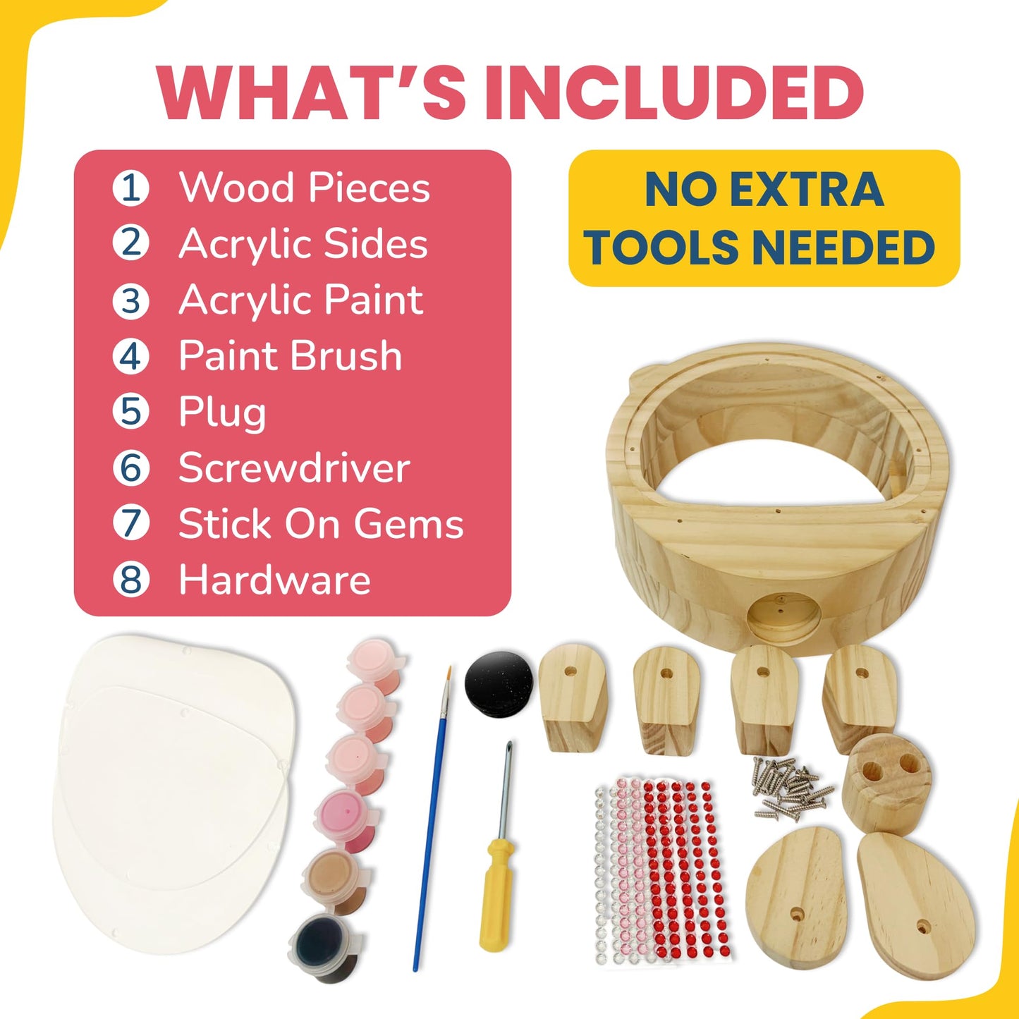DIY Wooden Piggy Bank for Kids - Wood Building & Painting Kits for Ages 4-8 - Includes Paint, Stick on Gems, & Savings Poster - Arts & Craft Wooden Kits for Boys & Girls - Stem & Savings Craft Project