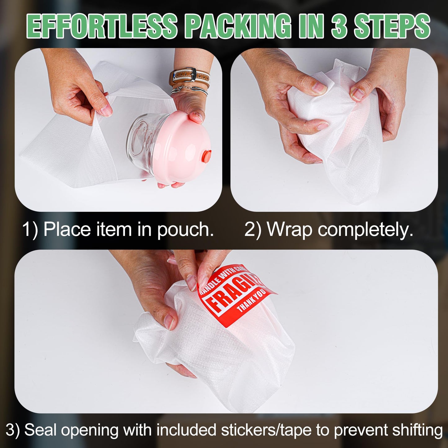 540Pcs Dish Packing Supplies for Moving, 270 Cushion Foam Wrap Pouches & Sheets 4 Sizes (16x12", 12x12", 12x7.8", 7.8x7.8") with 270 Fragile Stickers Plate Packing Sleeves for Fragile Shipping Storage