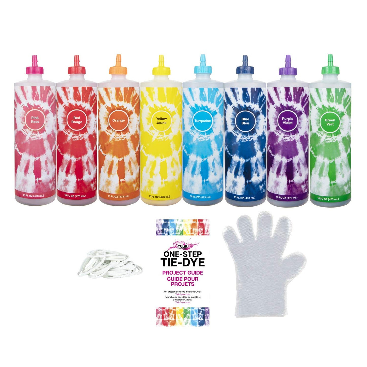 Tulip One-Step Tie-Dye Kit Block Party 16oz 8 Color Tie Dye, Rainbow, As Detailed