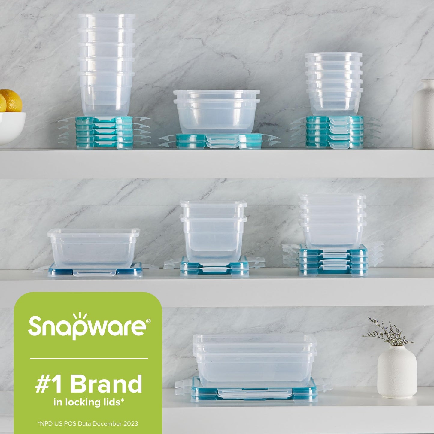 Snapware Plastic Total Solution (21-Pack) Large Food Storage Containers Set, Meal Prep Containers with Plastic BPA-Free Lids & 4 Locking Tabs, Microwave, Dishwasher, and Freezer Safe