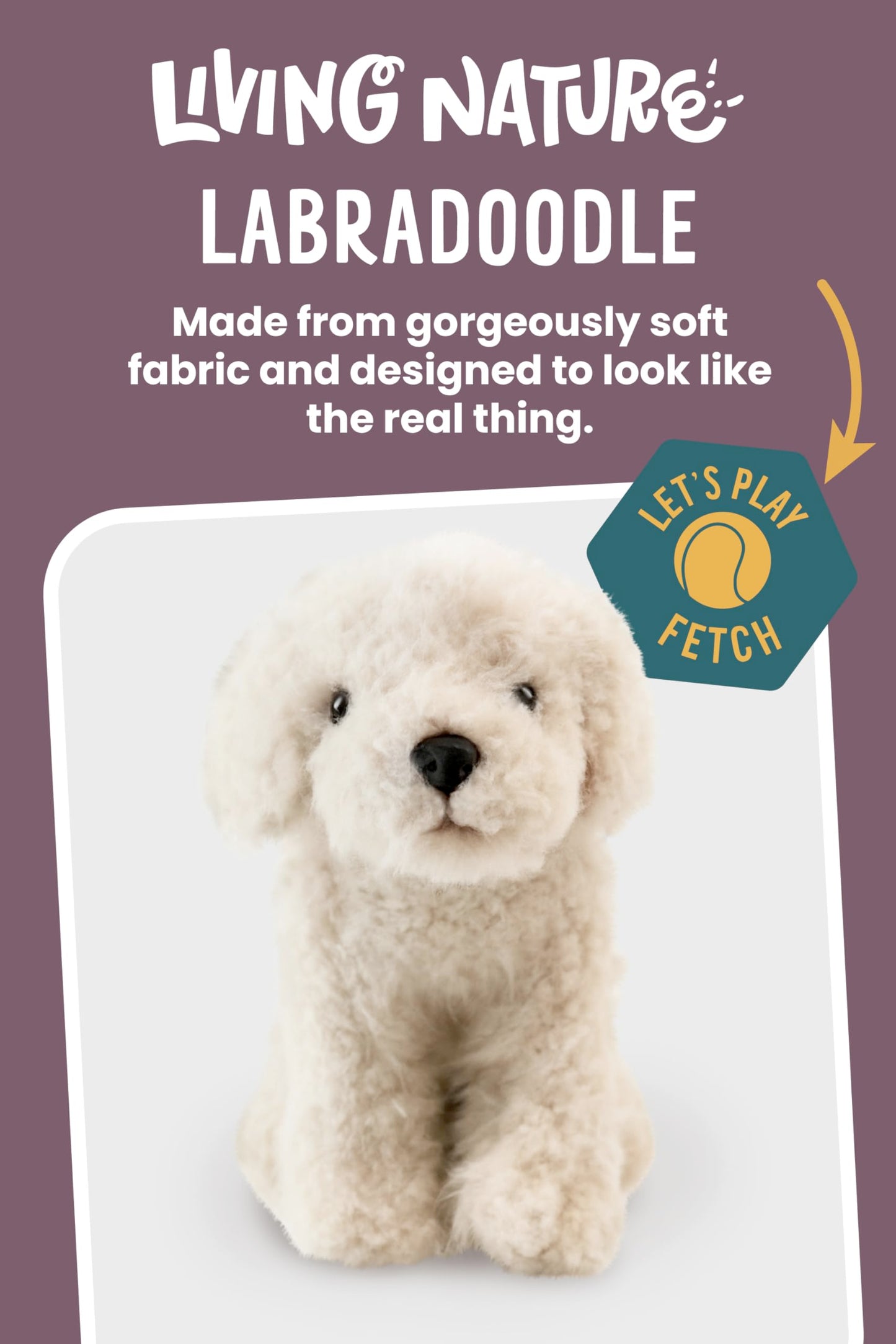 Living Nature Labradoodle Soft and Realistic Plush Dog, Naturli Eco-Friendly Plush, 25 cm