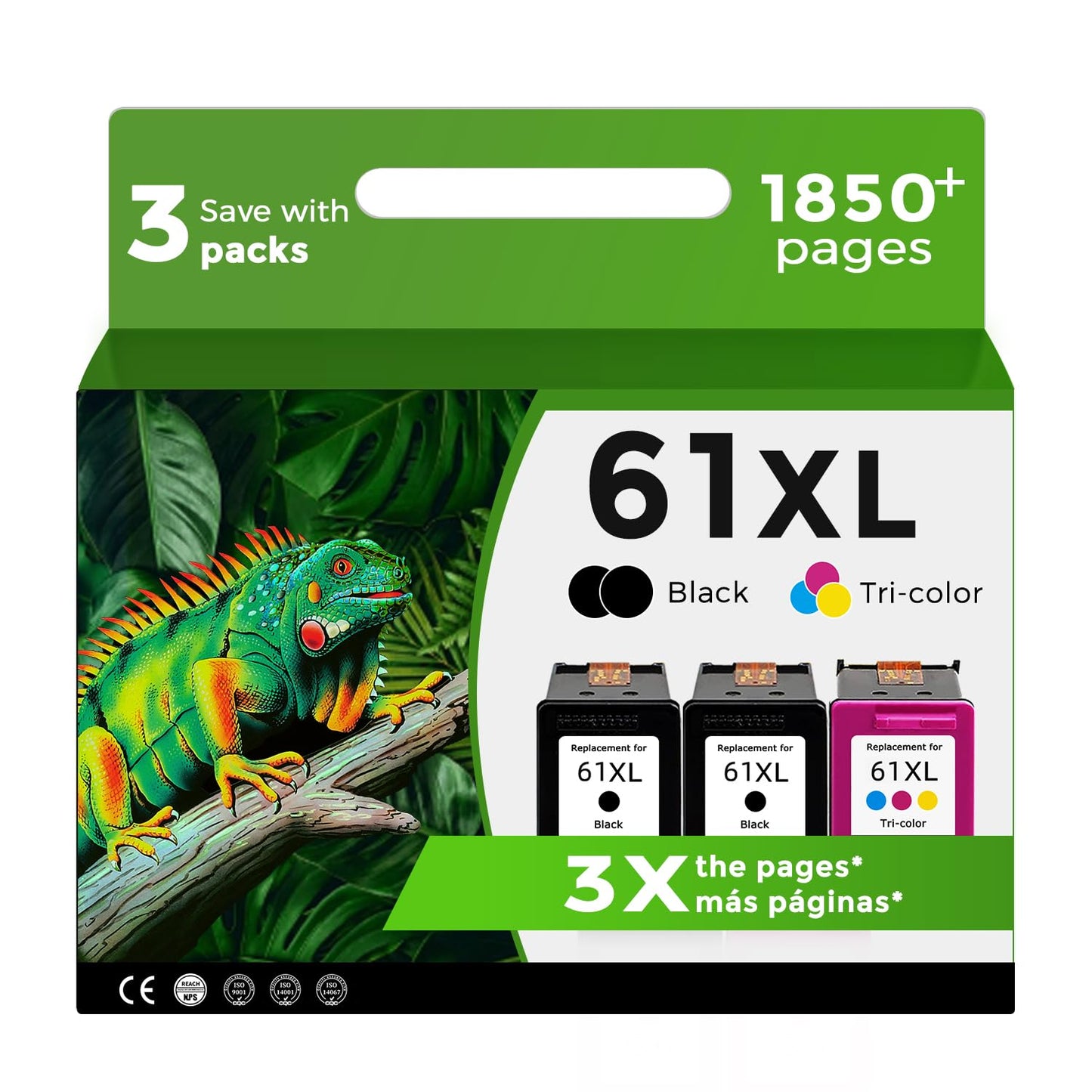 Relcolor 61XL Ink Cartridges Black Color Combo 3-Pack Replacement for HP Ink 61 XL for HP61 HP61XL with 4500 5530 4630 2540 4502 3510 3050 1510 4632 4501 2542 2514 4635 3050a 5535 4610 2620 1000 1010