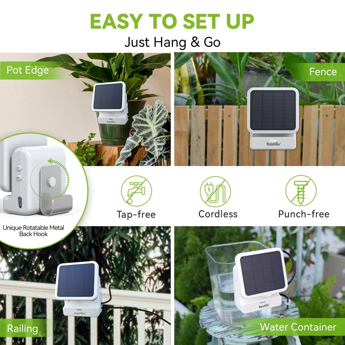 RAINPOINT APP Control WiFi Solar Automatic Plant Waterer Kit for House Potted Plants,Smart Vacation Self Watering Drip Irrigation Pump Device System Indoor/Outdoor Water 10-20 Plants