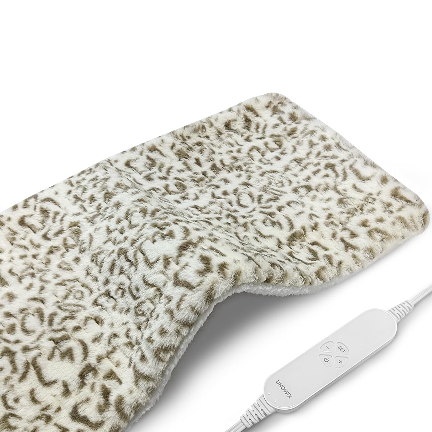 UNOWIX Full Weighted Heating Pad - Plush 2.3LB Hot Heated Pad for Back Pain Relieve, 12 Heating Levels, 8 Timer Settings, Holiday Gifts for Women Men Mom Dad (Leopard Print, 12''×24'' BB)