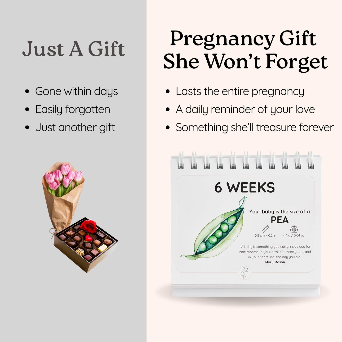 Newborn Nest Pregnancy Calendar for Expecting Mothers - Weekly Baby Growth Tracker with Fruit & Vegetables, Quotes & Development Facts | 72-Page Flip Calendar | Pregnancy Gifts for First Time Parents