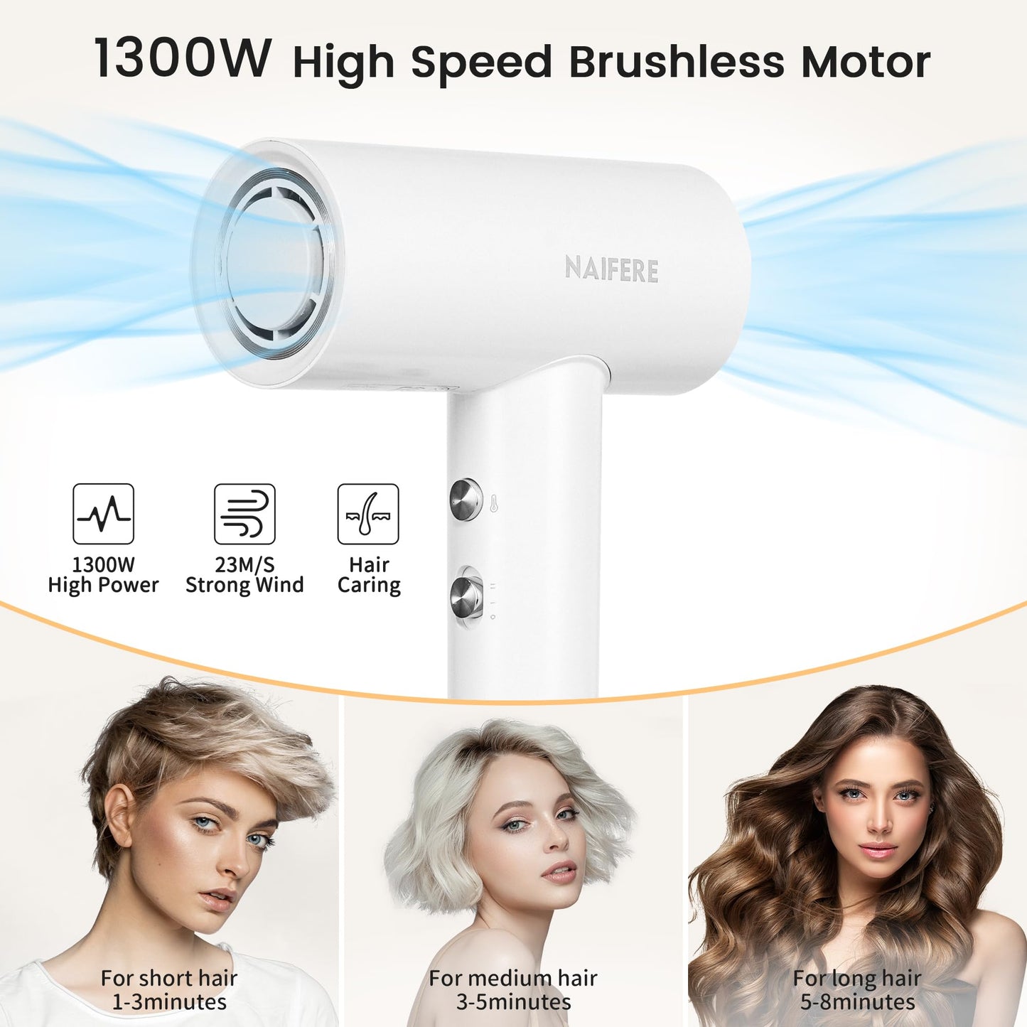 110000 RPM High-Speed Negative Ionic Hair Dryer, 1300W Low Noise Thermo-Control Blow Dryer, Adjustable 4 Temps & 2 Speeds, Portable Hair Dryer for Fast Drying, Home Travel