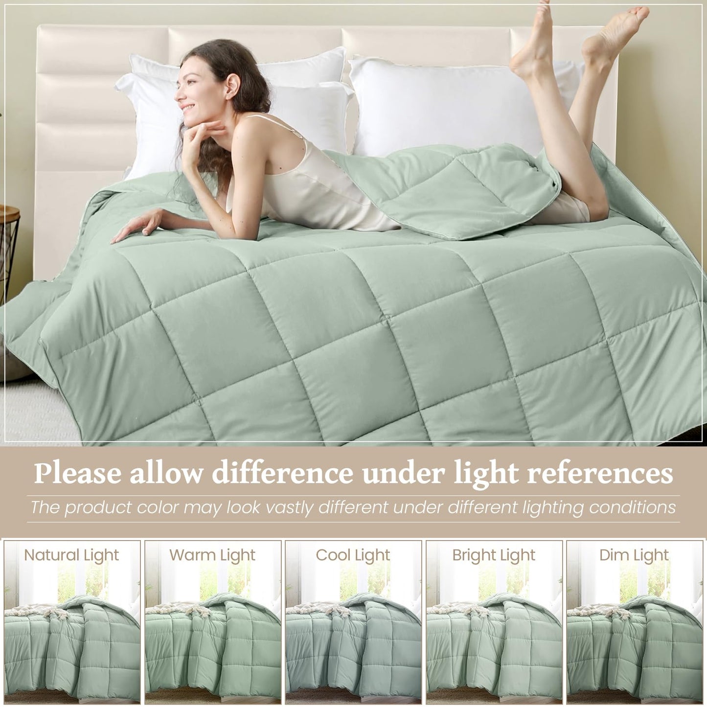 Homelike Moment Comforters Queen Size - Green Duvet Insert Down Alternative Bed Queen Comforter, Lightweight Bedding Comforter Full Size Quilted Soft All Season Solid Green