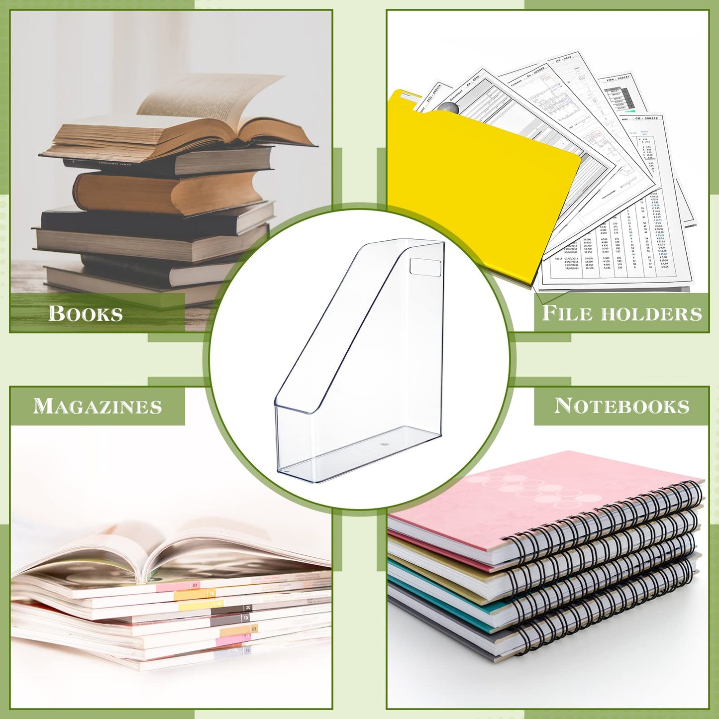 6 Pcs Clear Acrylic Magazine File Holder Plastic Desk Organizer with Handle Basics Vertical Magazine Rack Desk Folder Document Storage Organizer for Home Office School Work Study Desktop Supplies