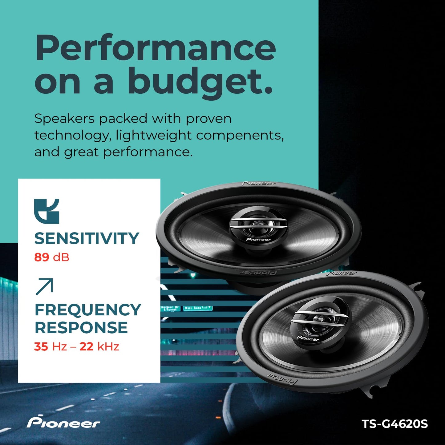 Pioneer G-Series TS-G4620S 4” x 6” 2-Way Speakers (Pair) – 210W Max, Balanced Sound + Smooth Treble, Great Stock Replacement, High-Efficiency Speaker Designed for OEM Power