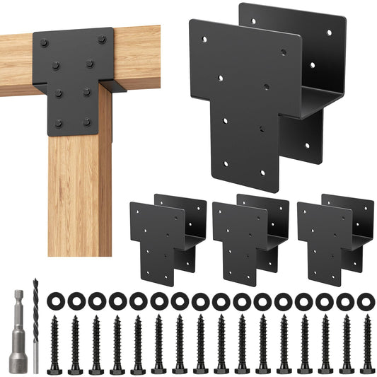 4x4 Post Caps Tie Brackets (Actual 3.5"x3.5") -4 Pack Heavy Duty Galvanized Steels Pergola Connector Brackets for Wood Posts, Gazebo & Deck Beams (Black)
