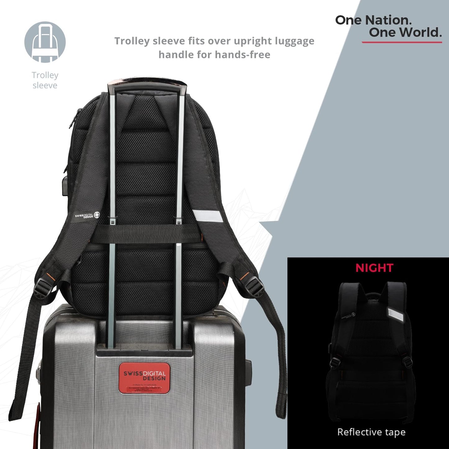 Swissdigital Design Travel Laptop Backpack, College Laptops Backpack with USB Charging Port for Men & Women Fits 16 Inch Notebook (ANDWIL SD1670) One Nation One World