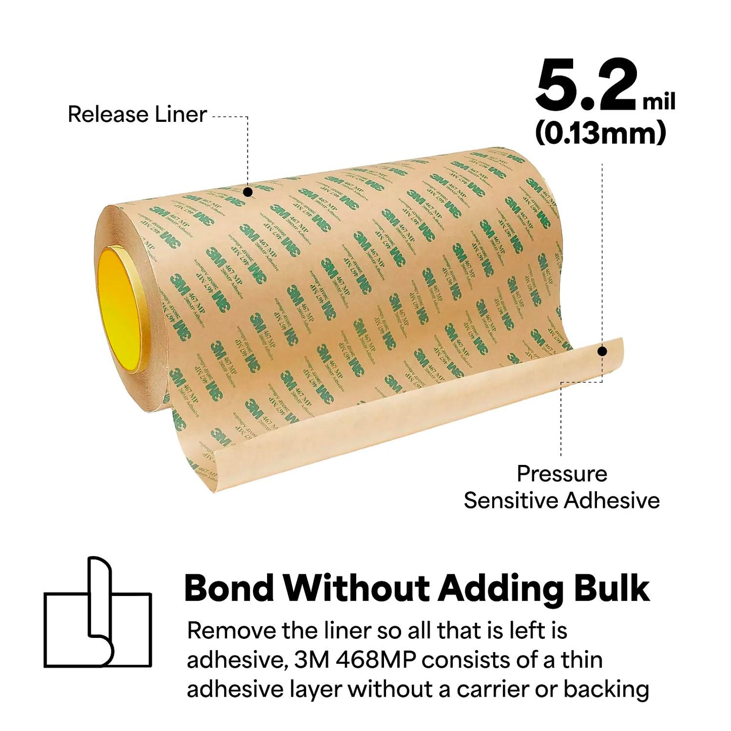 3M 468MP Adhesive Transfer Tape, Bonding & Laminating, Clear, 12 in x 20 yds, 1 Roll