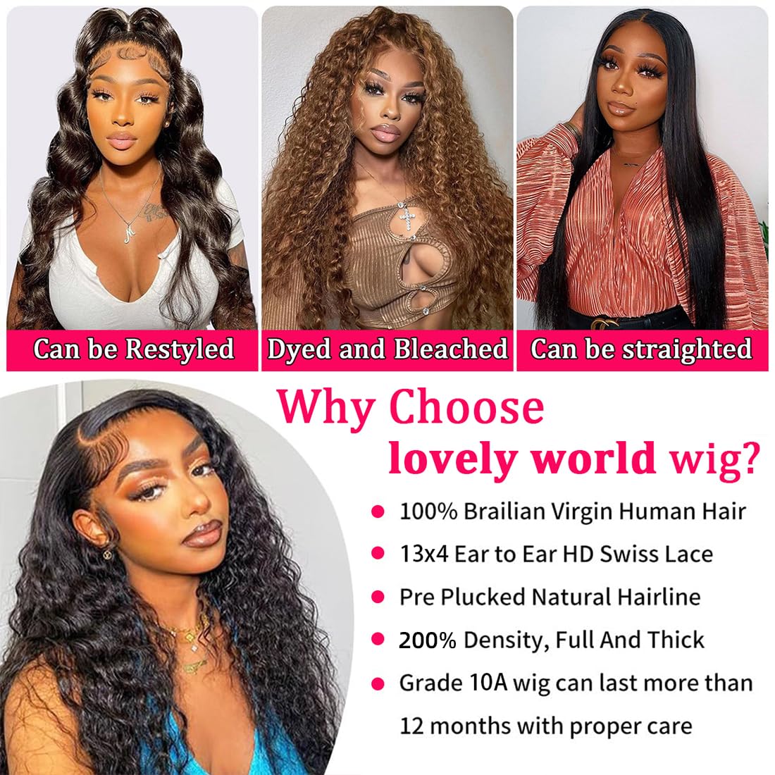 Lovelyworld Deep Wave Lace Front Wigs Human Hair 30 inch 200 Density 13X4 HD Deep Curly Lace Front Human Hair Wig Lace Frontal Human Hair Wigs for Women