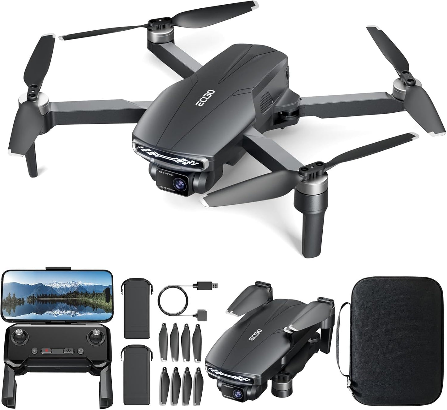 Brushless Motor Drone with Camera for Adults 4K,Optical Positioning,Long Range 5G FPV Video Transmission,120°FOV Camera, 90°Adjustable Lens,2Batteries, Carrying Case, Easy for Beginner,Under249G