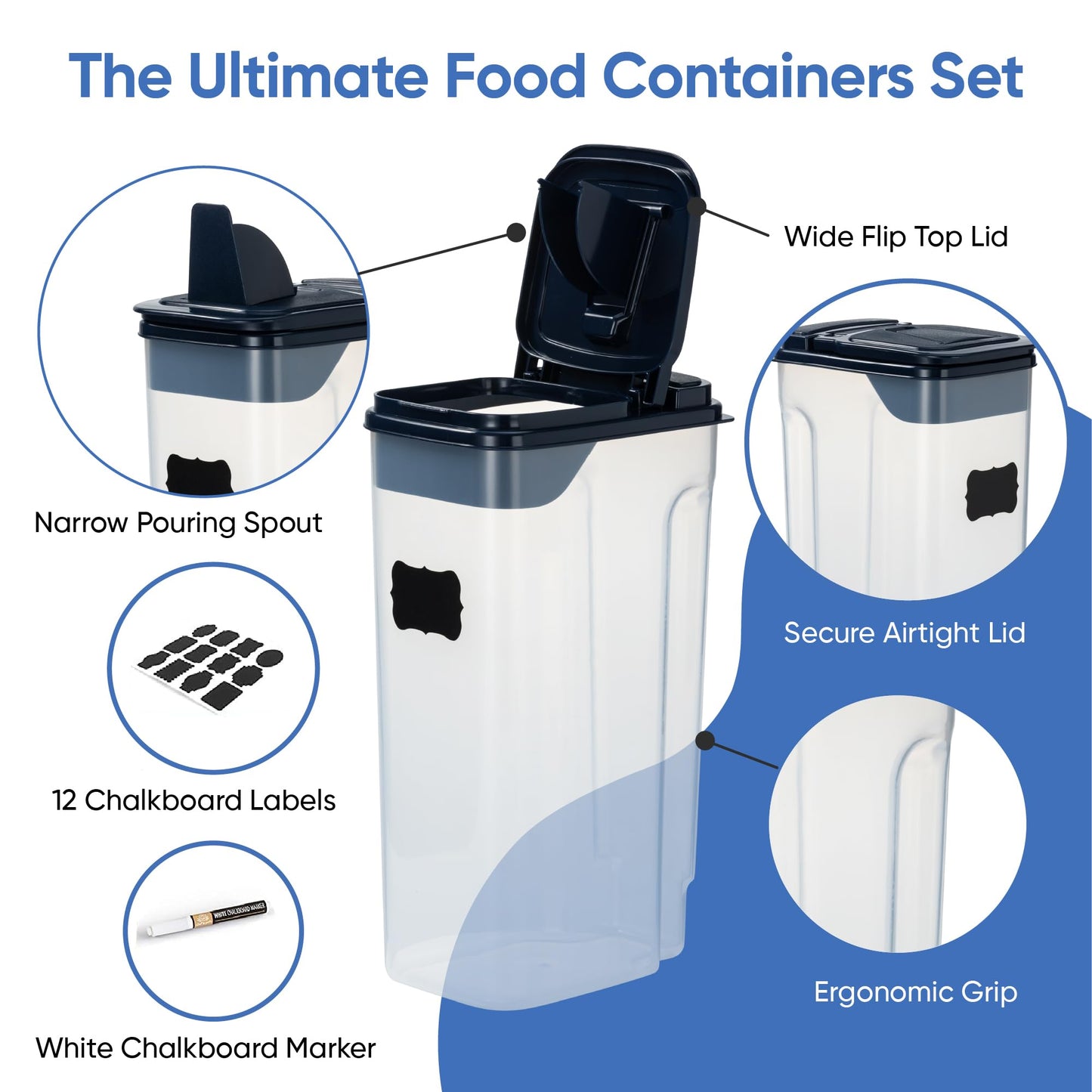 Chef's Path Airtight Food Storage Containers - Pack of 4 (4L/135.3oz) - MULTISPOUT Design for Kitchen & Pantry - BPA-Free Cereal Containers with Bigger Spout Mouth for Easy Pouring