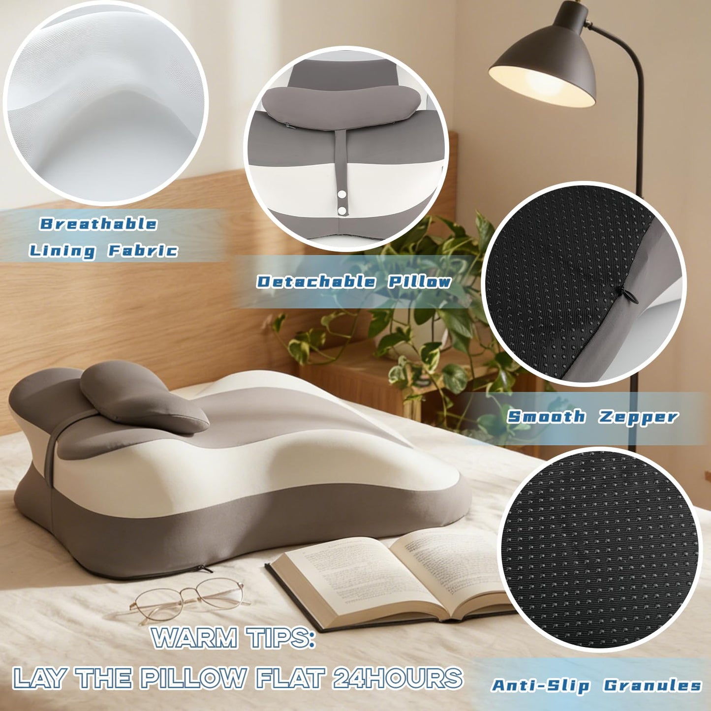 obvade Memory Foam Ergonomic Reading Pillow for Bed, Multi-Position Support Pillow for Reading in Bed, Prone Sleeping, Lumbar & Leg Support, Helps Relieve Back Pain, Acid Reflux, with Removable Cover