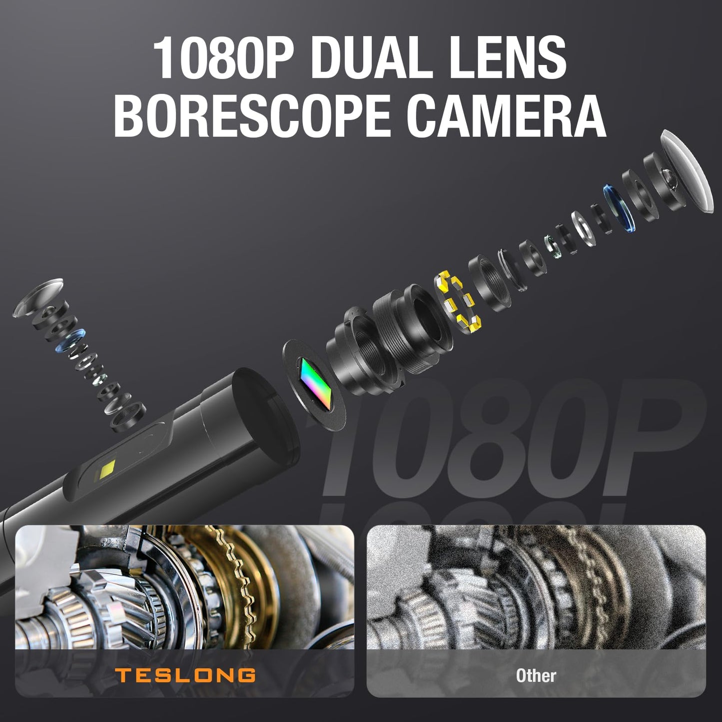 Dual Lens Endoscope with Light, Teslong USB-C Borescope Inspection Camera with 8+1 LED Light, Flexible Waterproof Fiber Optic Camera Snake Scope Compatible with iPhone 15, Android Phone(16.5FT)